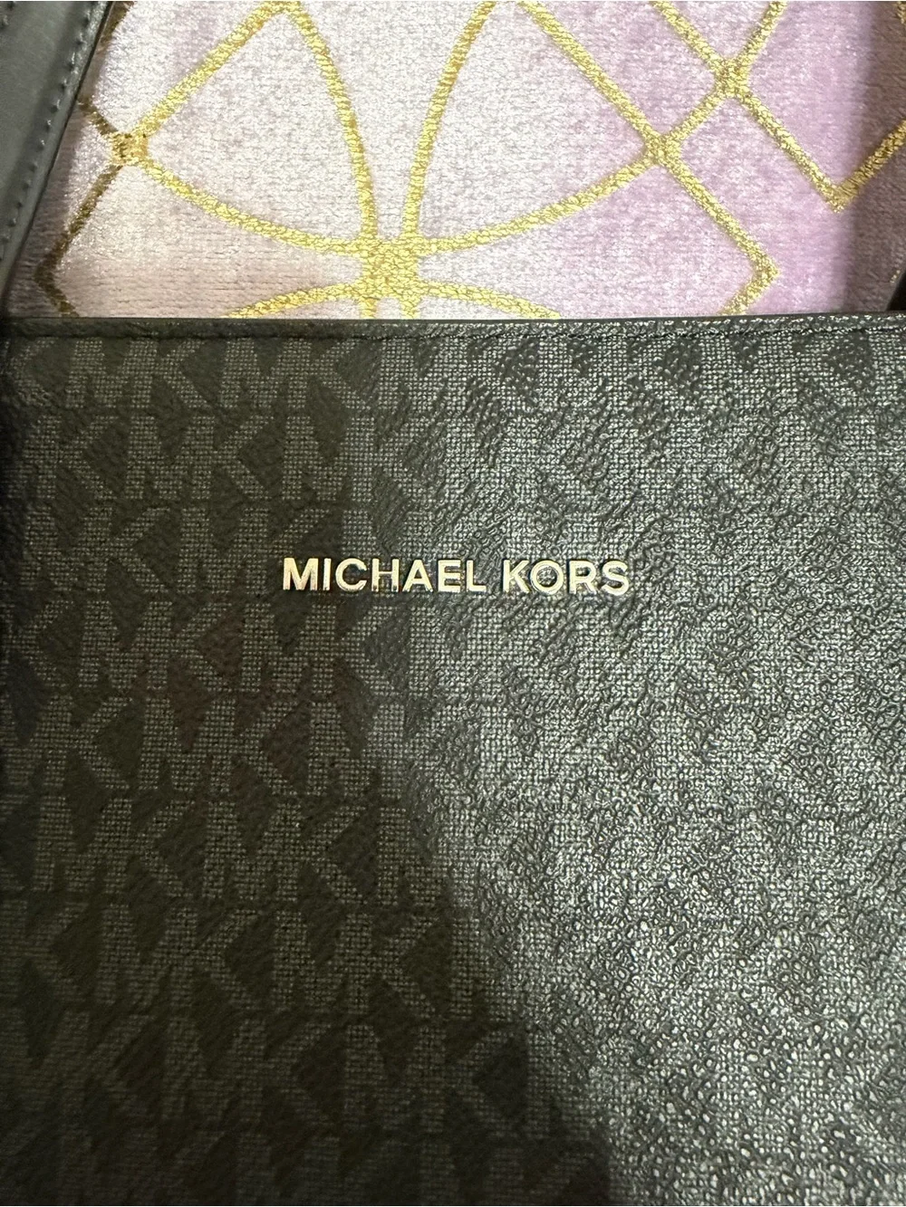 Michael Kors Black & Taupe Logo-Print Tote with MK Charm